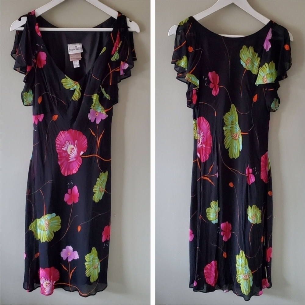 Joseph Ribkoff 8 90s Romantic Whimsigoth Fairycore Neon Floral Midi Slip Dress - Picture 4 of 10